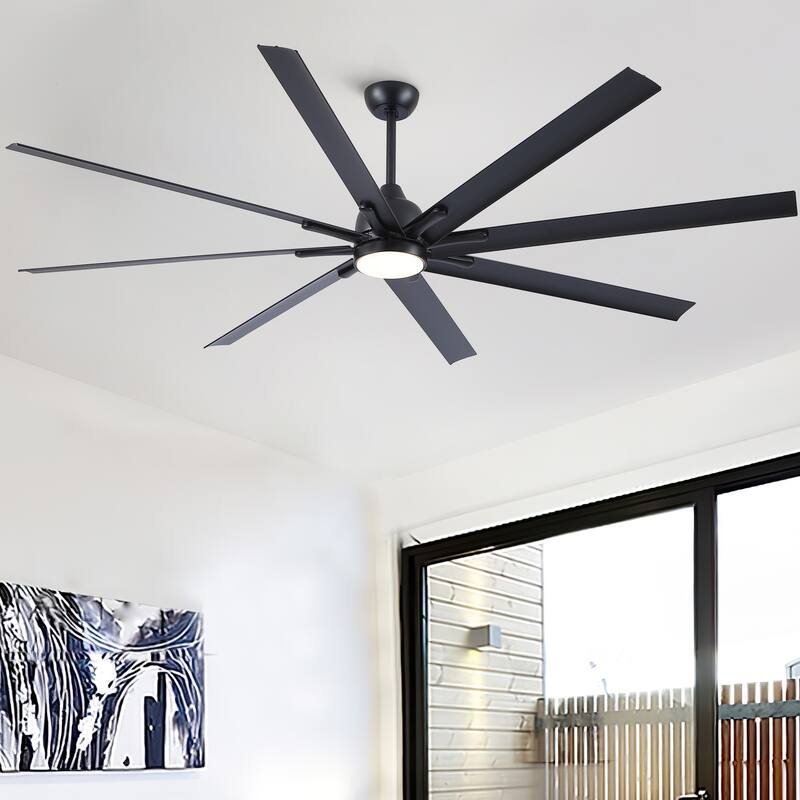 84 In Super Large Black Ceiling Fan with LED Light, 8 Aluminium Blades Ceiling Fan Chandelier - 84 Inch