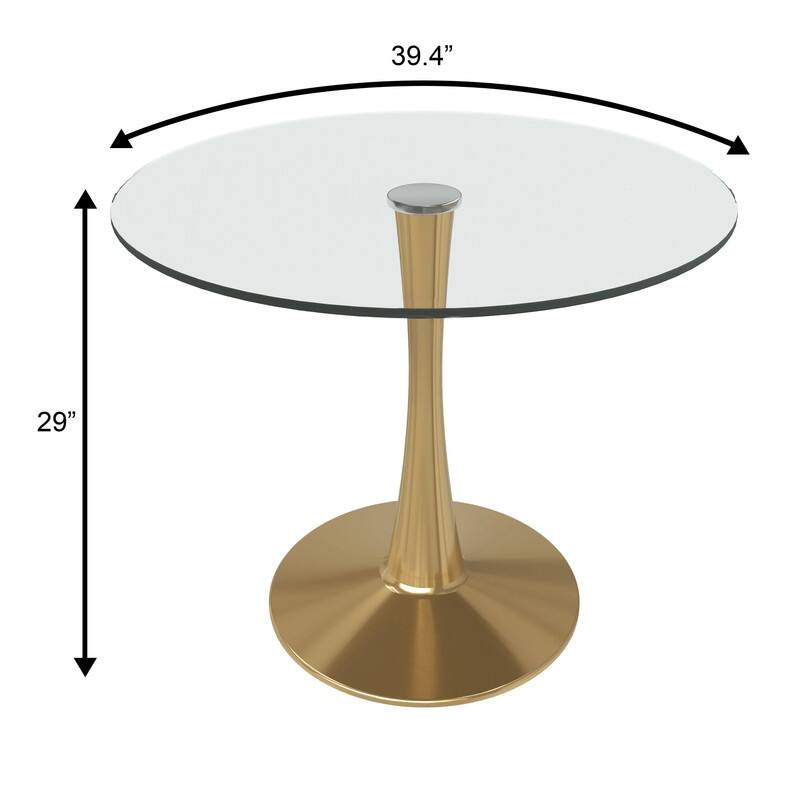 Bristol Round Dining Table with Glass Top and Steel Pedestal Base for Kitchen and Dining Room