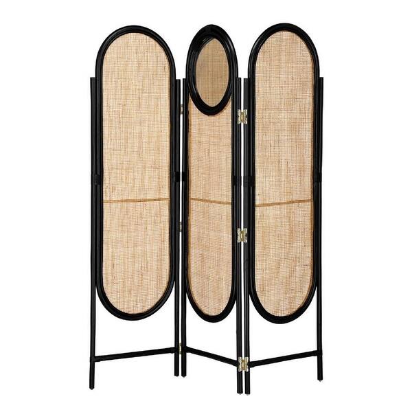 slide 2 of 9, OROA Lalita Black Rattan 3-Panel Room Divider Black