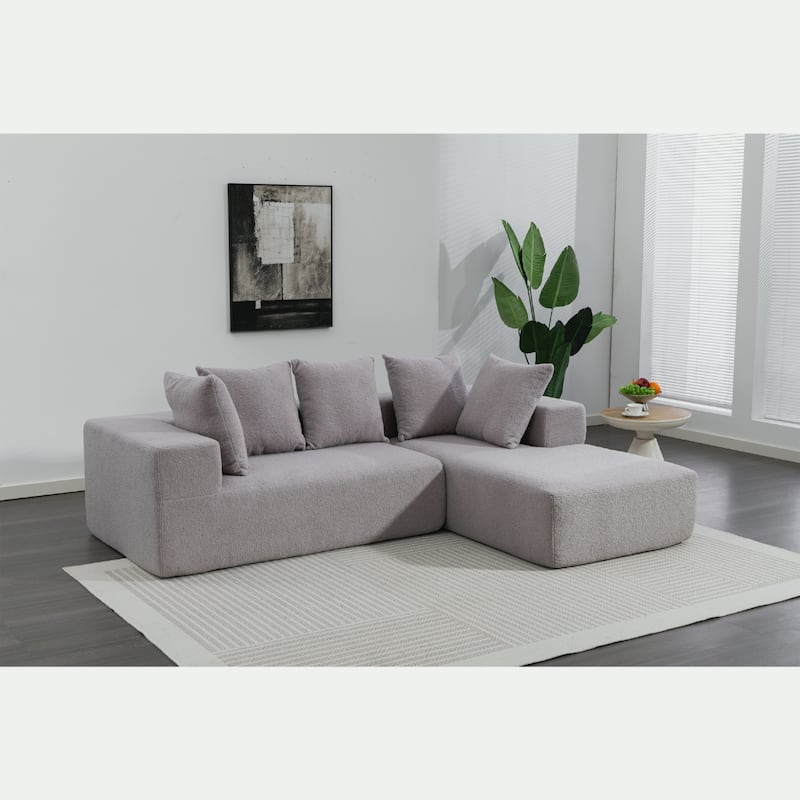 L-Shaped Modular Sectional Sofa, Full Foam Compressed Deep Seat Sofa, Upholstered Corner Sofa with 5 Throw Pillows
