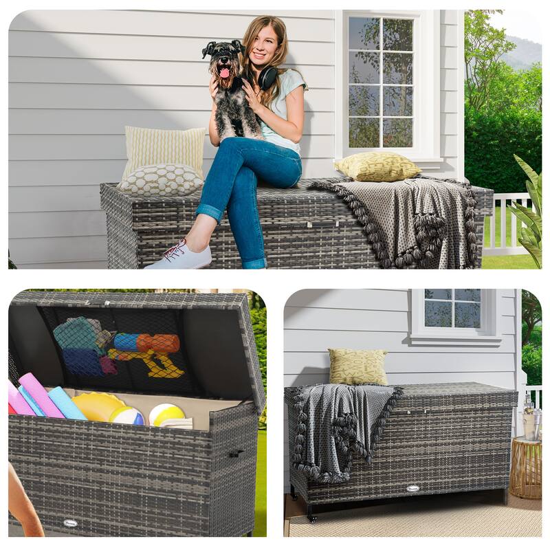 200 Gallon Outdoor Wicker Deck Box - N/A