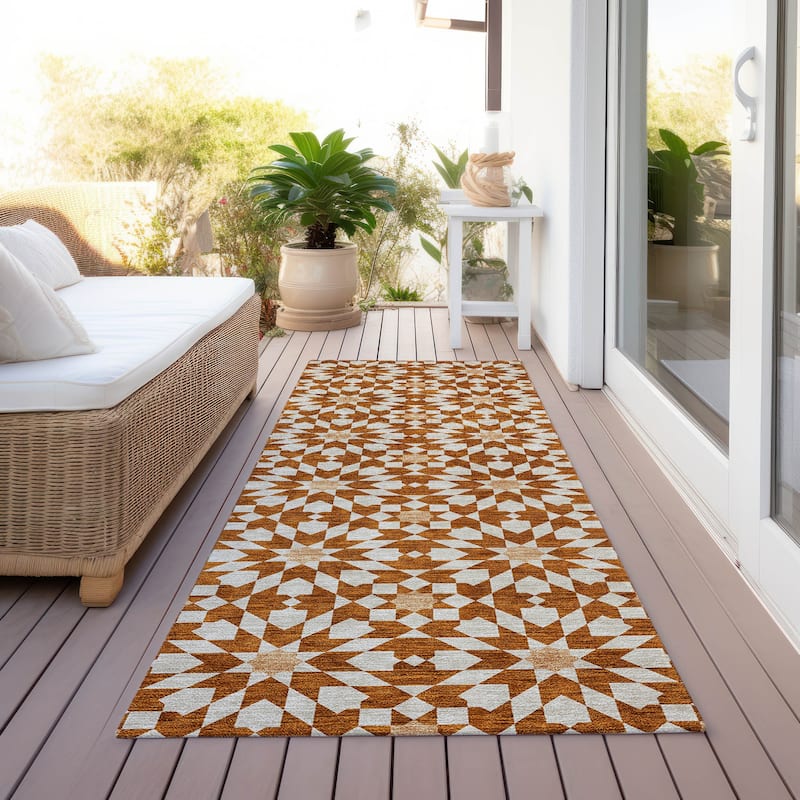 Machine Washable Indoor/ Outdoor Chantille Modern Boho Rug - Paprika - 2'3" x 7'6"
