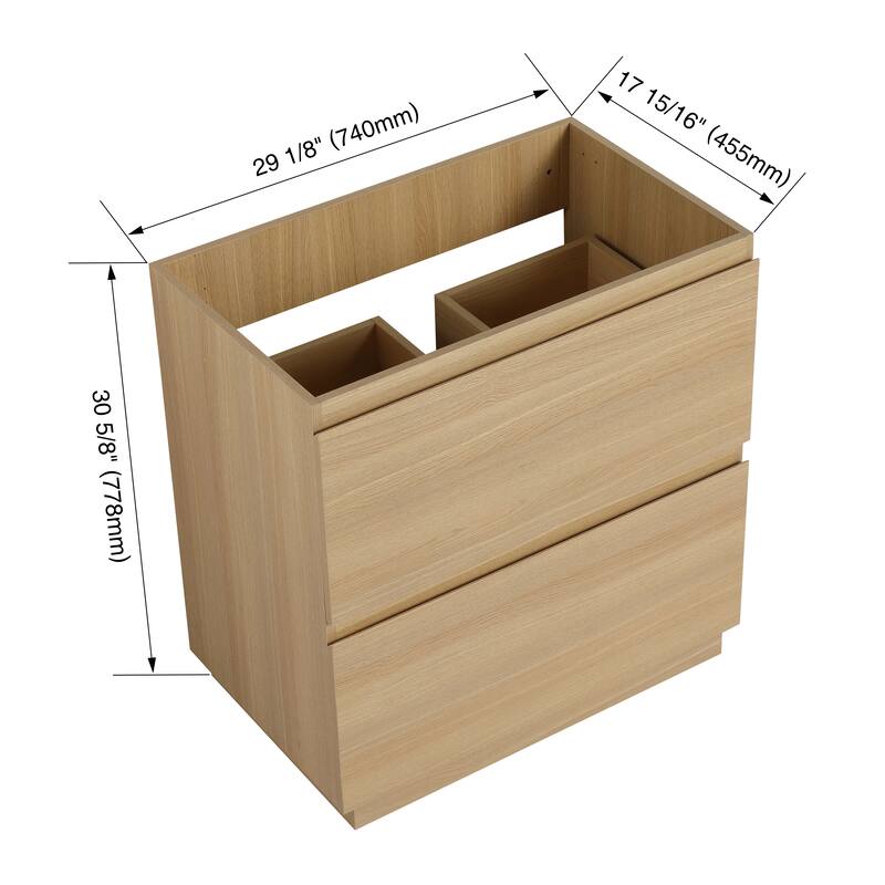 Modern 24" Bathroom Vanity with Double Drawers, Freestanding Cabinet in Oak, Easy Assembly