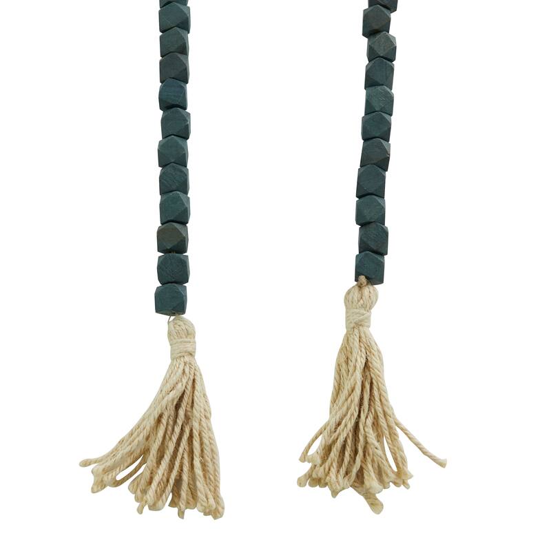 Bohemian Natural Wood Bead Garland with Cotton Tassels - 80 x 1