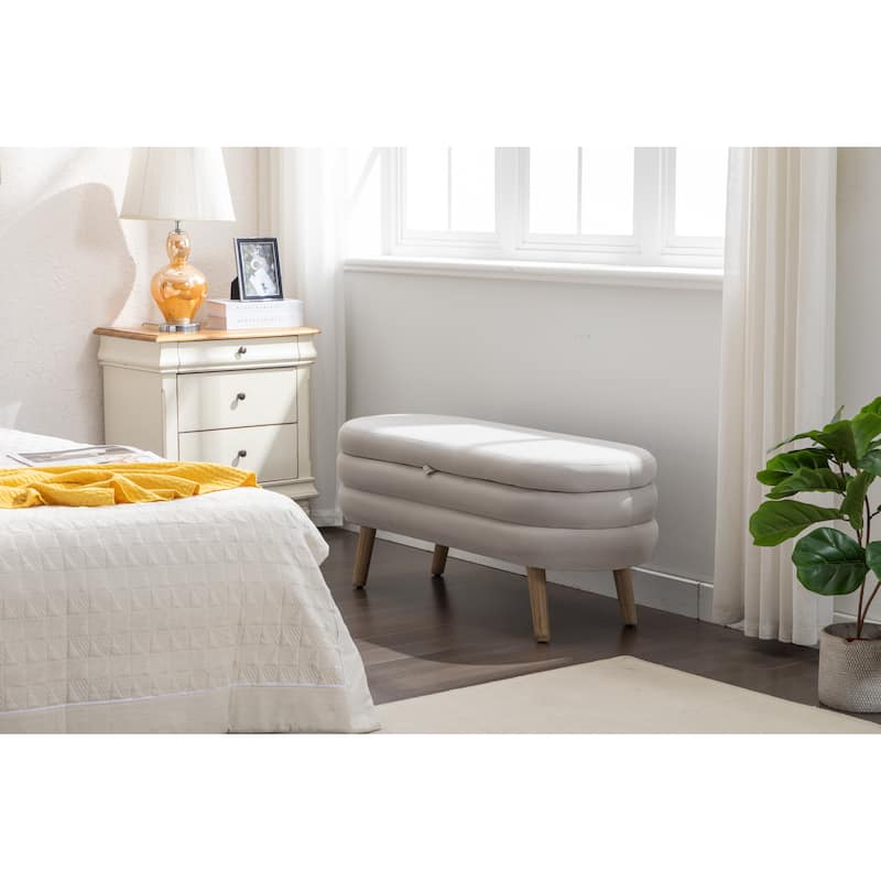Featured Velvet Upholstered Footrest End of Bed Bench, Storage Stool Indoor Stool Casual Stool with Flipping Lid