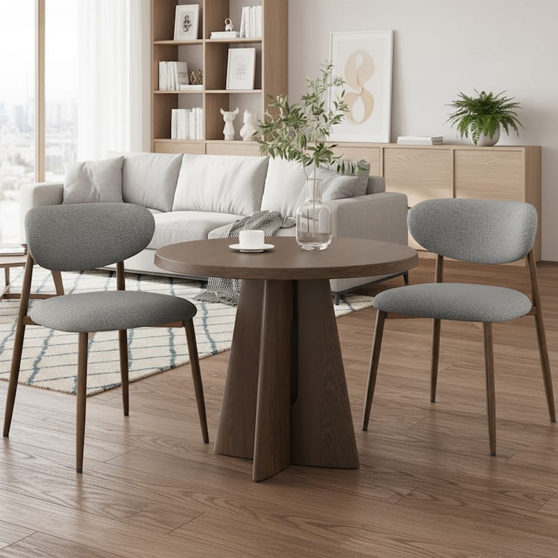 RENEWLINE Mid-Century Modern Tapered Dining Chairs with Upholstered Seat & Iron Frame - Set of 2 - Light Grey