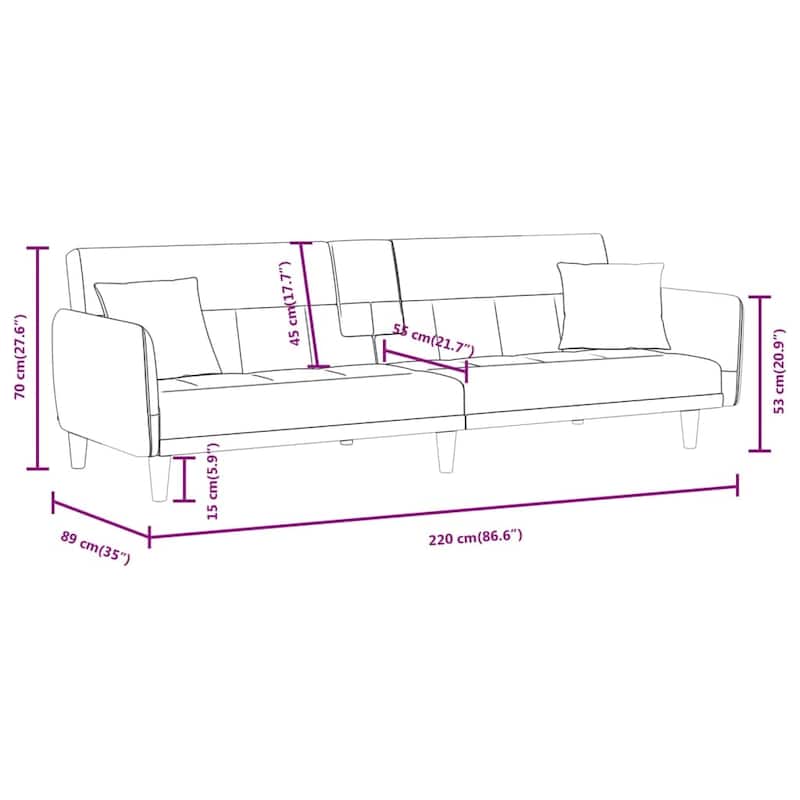 vidaXL Sofa Bed with Cup Holders Black Fabric - 86.6" x 35" x 27.6"