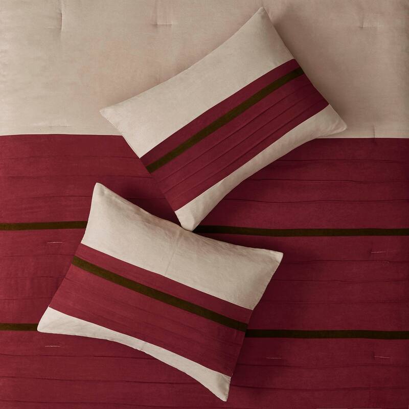 7 PC Pieced Faux Suede Comforter Set Red Cal King