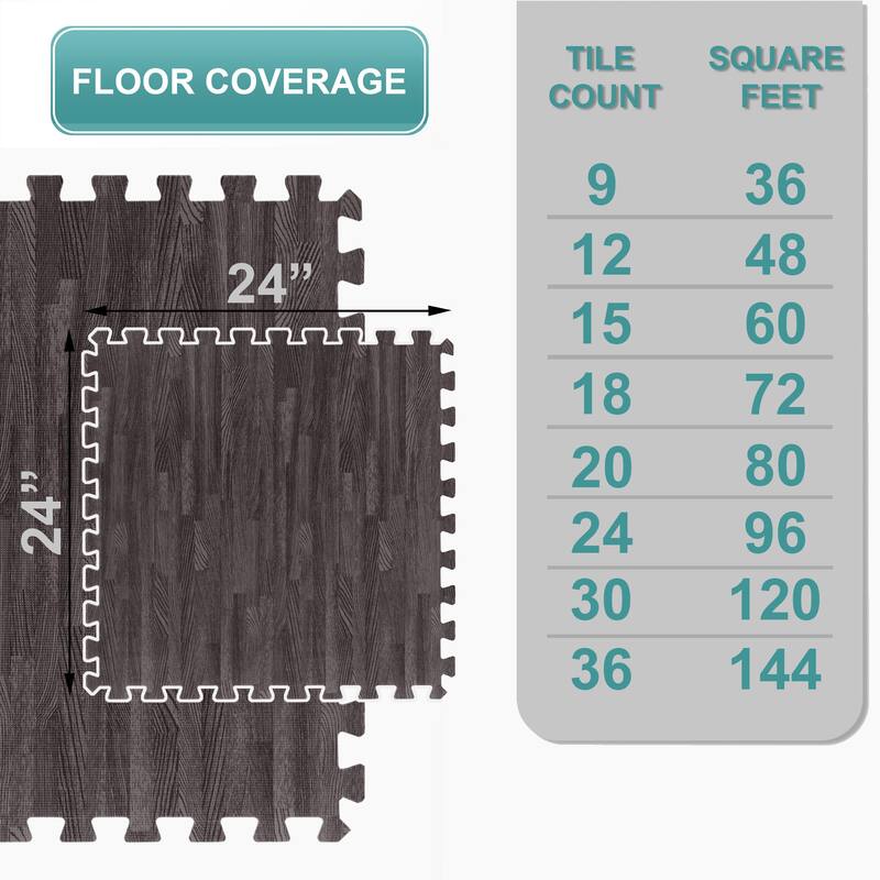 Sorbus 80 Sq. Ft. Wood Grain Floor Tiles Foam Mat EVA Interlocking Mats Tile 3/8-Inch Thick Flooring Wood Puzzle Exercise Mats