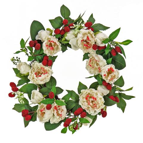 22" Peony and Raspberry Wreath