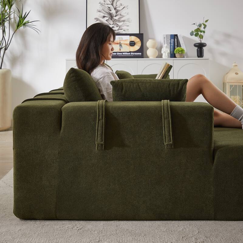 Modern Chenille Upholstered Sectional Sofa Couch Set,Modular L Shaped Sectional Living Room Sofa Set With 6 Pillows(Left Chaise)