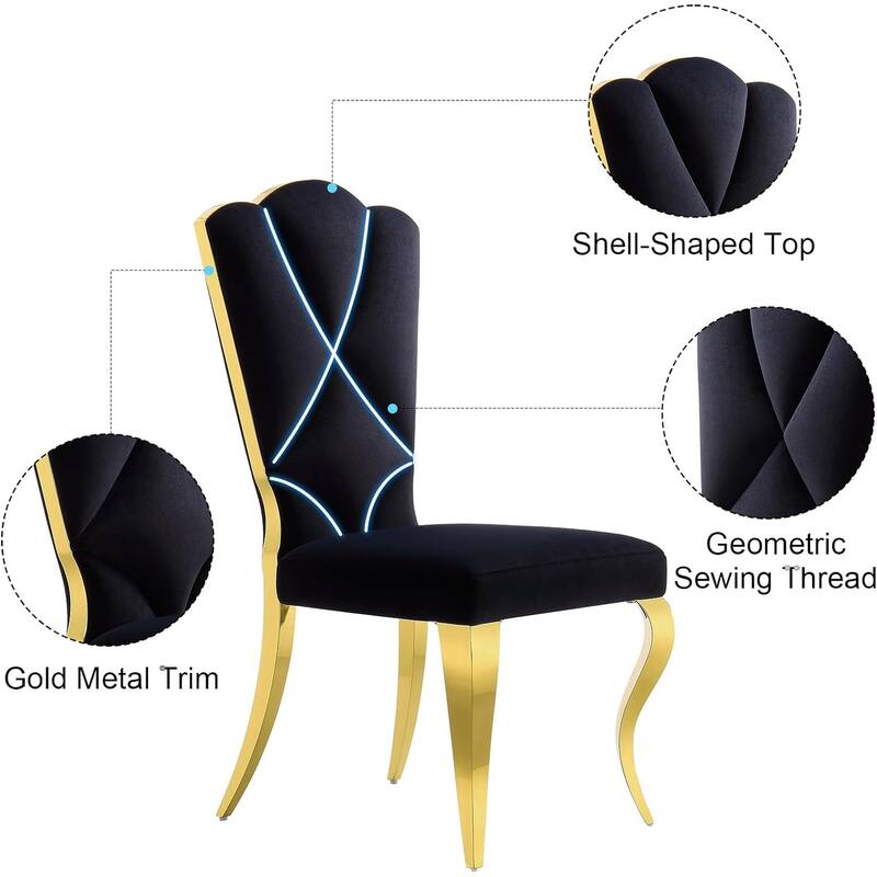 Luxury Velvet Upholstered Dining Room Chairs with Shell-Shaped Back and Stainless Steel Legs