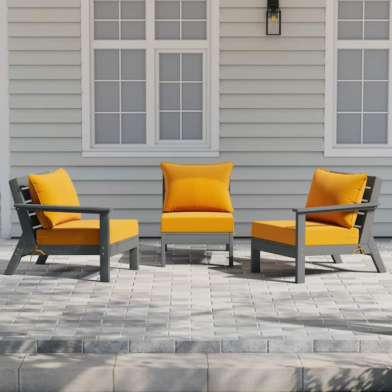 Polytrends Birchwood All Weather HDPE Outdoor Patio Deep Seating Gray Sofa With Cushions (3-Piece) - Gray/Yellow