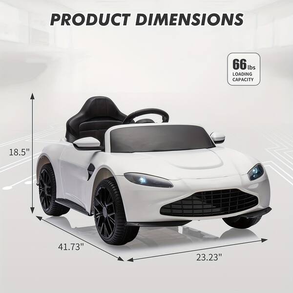12V Ride On Sports Car, Battery Powered Car, Ride On Car with Horn, Soft Start, LED Light, Music, USB, Double Door (White)