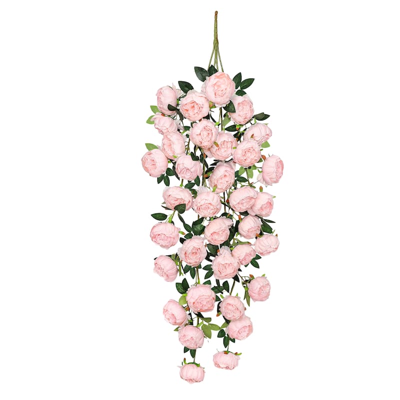 Blush Pink Artificial Peony Flower Stem Hanging Spray Bush 48in - 48" L x 15" W x 6" DP