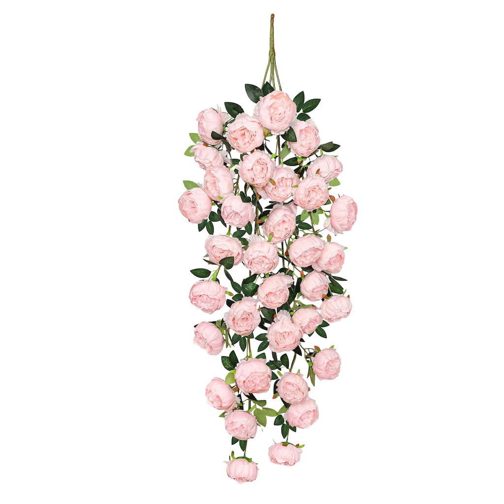 Blush Pink Artificial Peony Flower Stem Hanging Spray Bush 48in - 48" L x 15" W x 6" DP