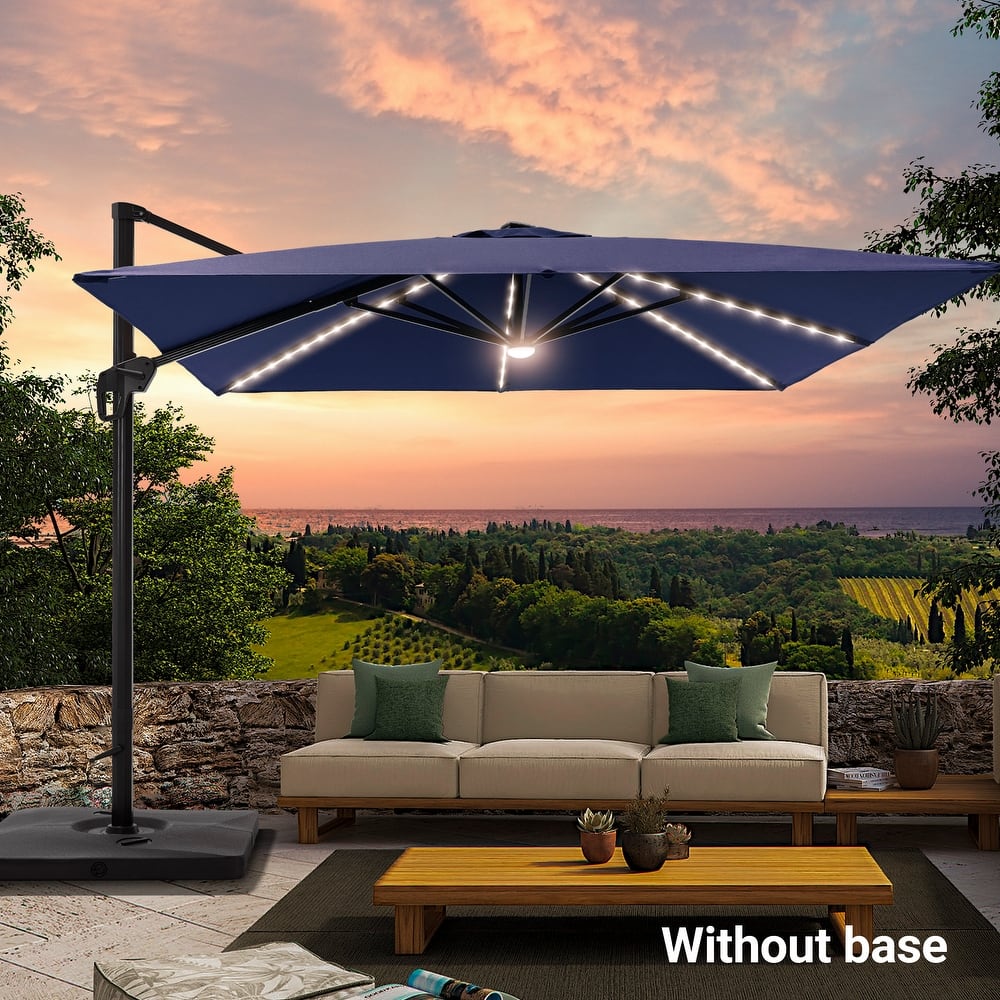 LIVOOSUN 10x10ft LED Cantilever Patio Offset Hanging Umbrellas