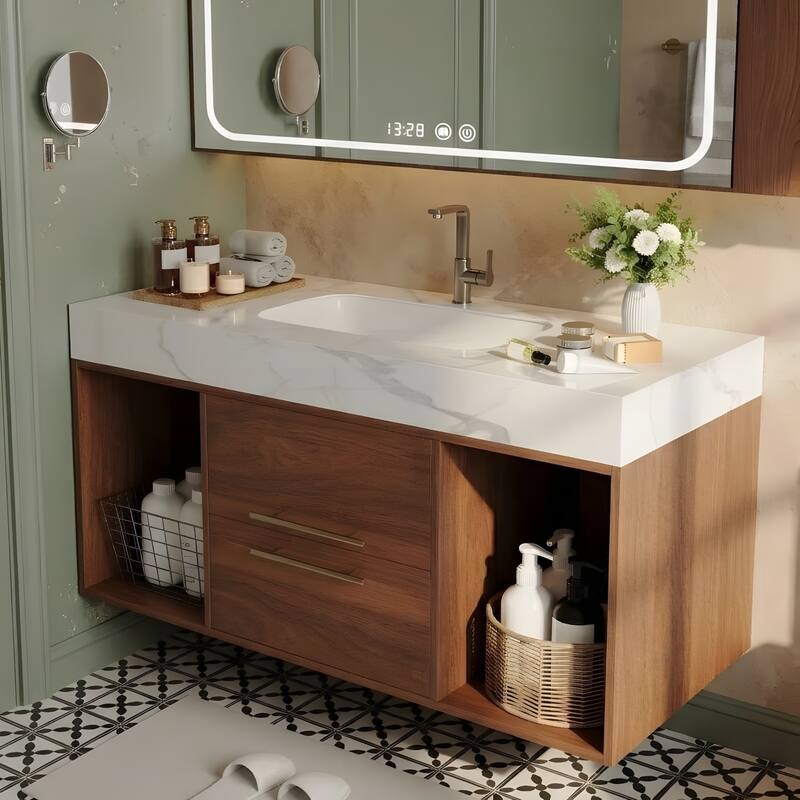 39.4" Ceramic Sink Bathroom Vanity, Floating Bathroom Vanity