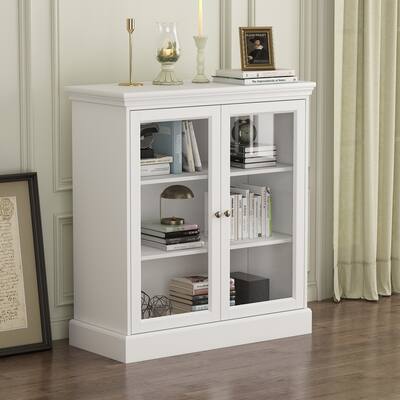 Timechee Acrylic Glass Door Sideboard, 3-Tier Display Floor Cabinet - 35.4"W x 15.7"D x 39.4"H