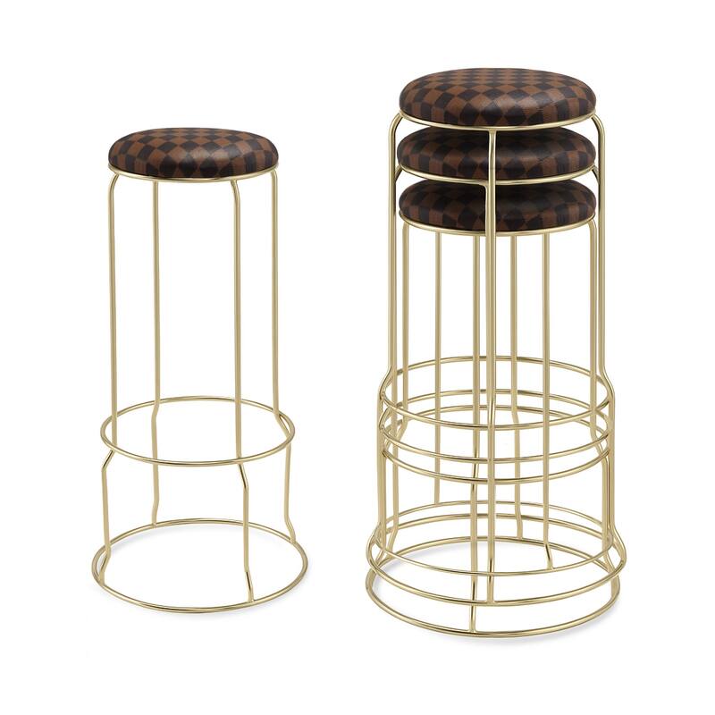 Carmilla Collection Vinyl Upholstered Stools (Set of 4) - Checker Brown - Bar Height