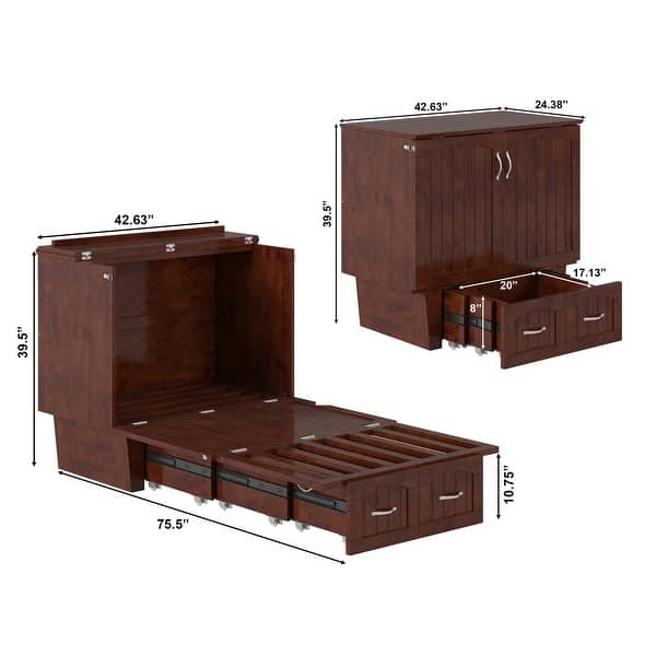 dimension image slide 9 of 10, Nantucket Murphy Bed Chest with Mattress and Built-in Charging Station