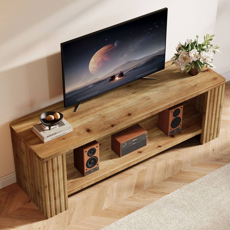 63" Farmhouse Entertainment Center with 2-Tier Storage Shelf