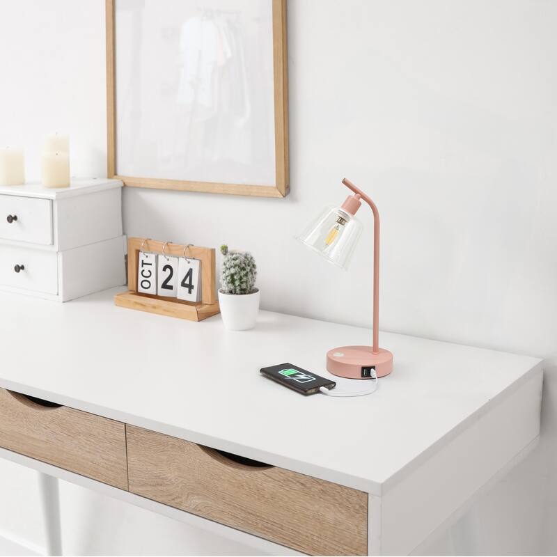 Curved Arm Desk Lamp with Glass Shade - 15.75" - Pink