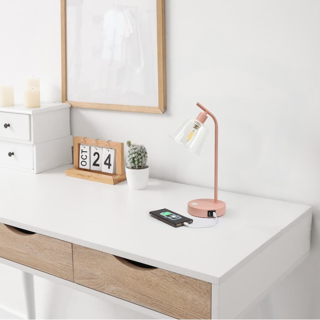 Curved Arm Desk Lamp with Glass Shade - 15.75" - Pink