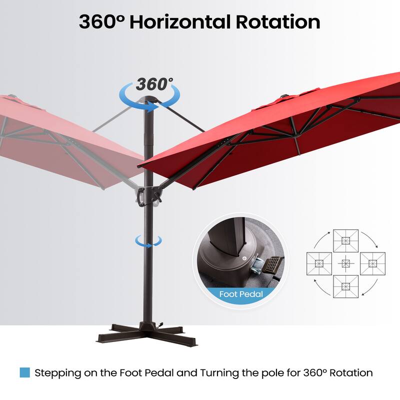 9 x 11 ft Patio Cantilever Offset Umbrella 360-degree Rotation with Base