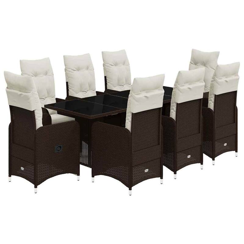 vidaXL Patio Bistro Set with Cushions Outdoor Table and Chairs Brown Poly Rattan - 59.1 x 35.4 x 29.5"