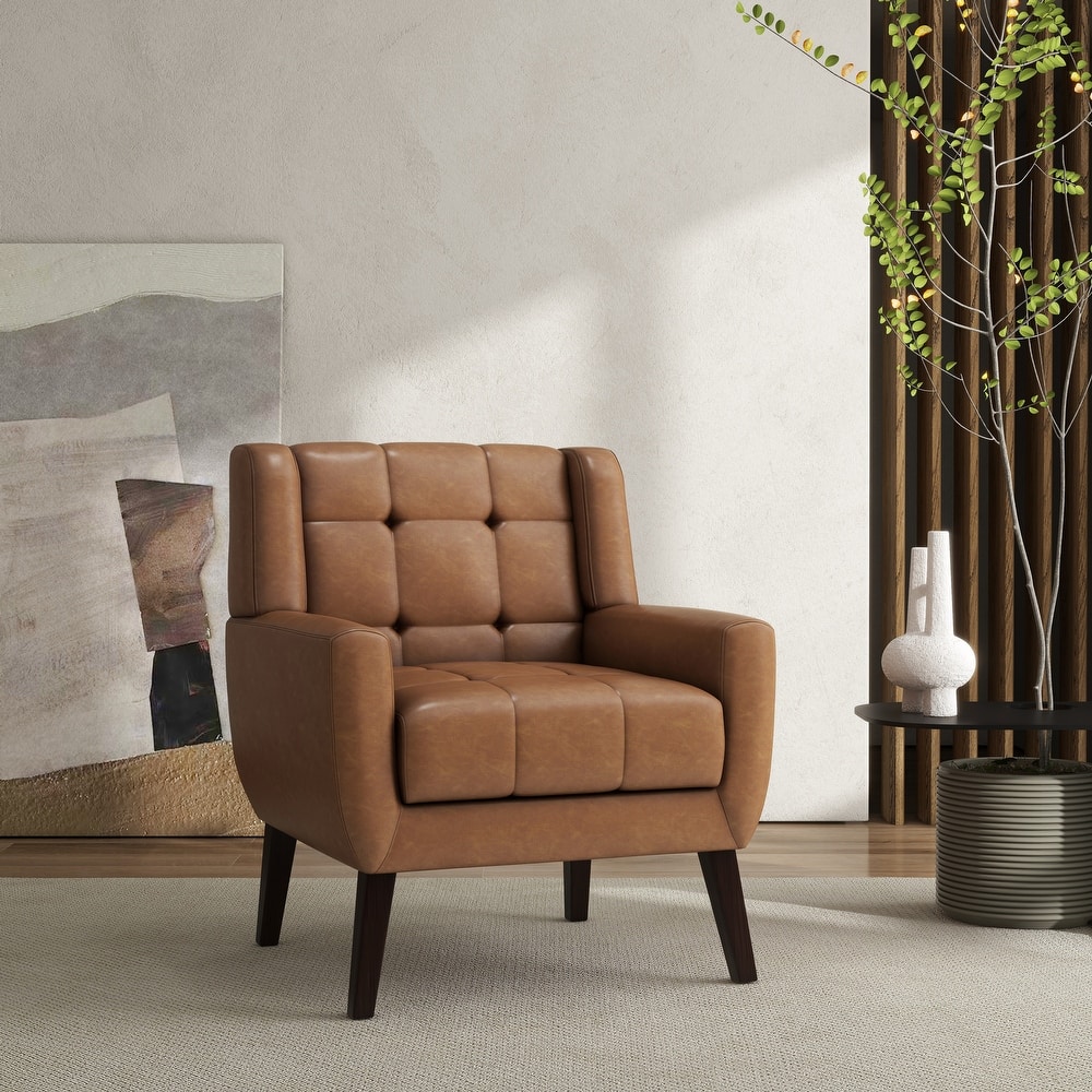 Modern Tufted Wingback Accent Chair Linen/Faux Leather/Velvet Armchair