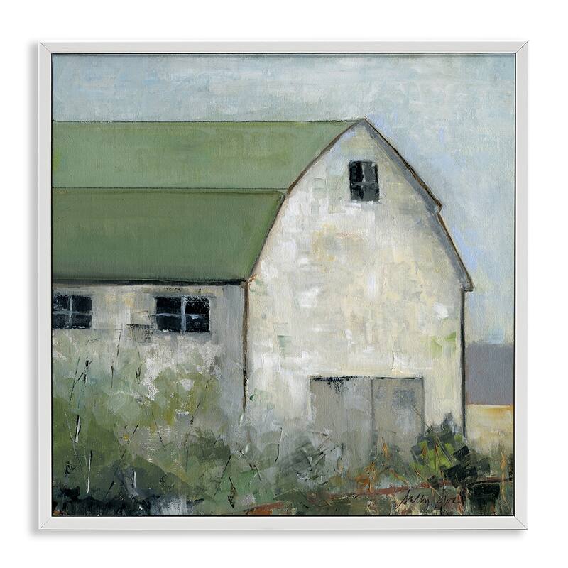 Stupell Barn View with Green Roof Framed Giclee Art Design By Sally Swatland - 17 x 17 - White