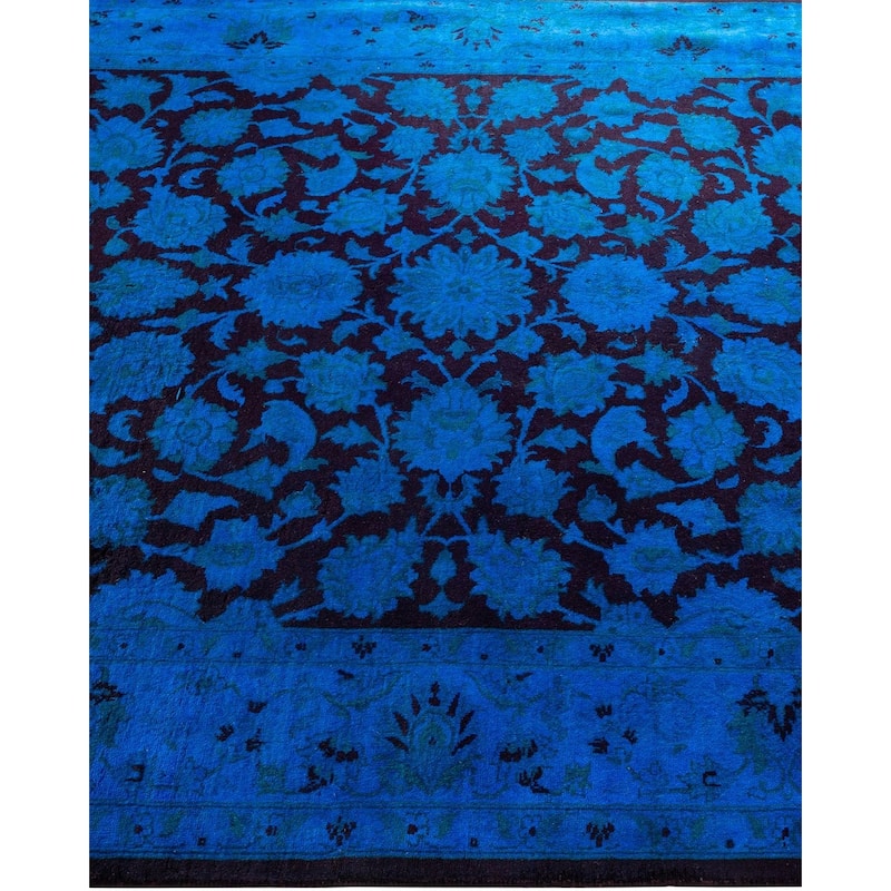 Overton Hand Knotted Wool Vintage Inspired Modern Contemporary Overdyed Blue Area Rug - 4' 3" x 6' 3"