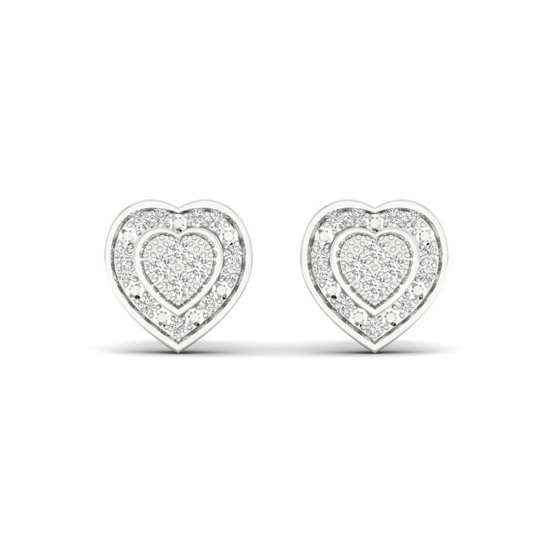 1/20 ct TDW Diamond Cluster Halo Heart Stud Earrings in 10k Gold for Women - White
