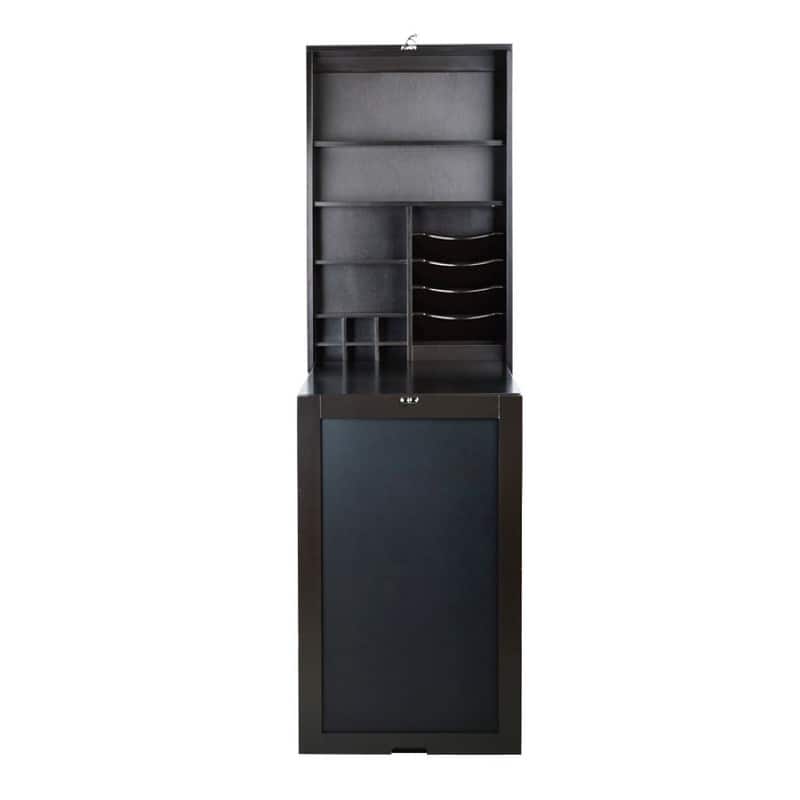 Utopia Alley Collapsible Fold Down Desk Table with Storage Cabinet & Shelves - Wall Mounted Desk Furniture with Chalkboard Wall