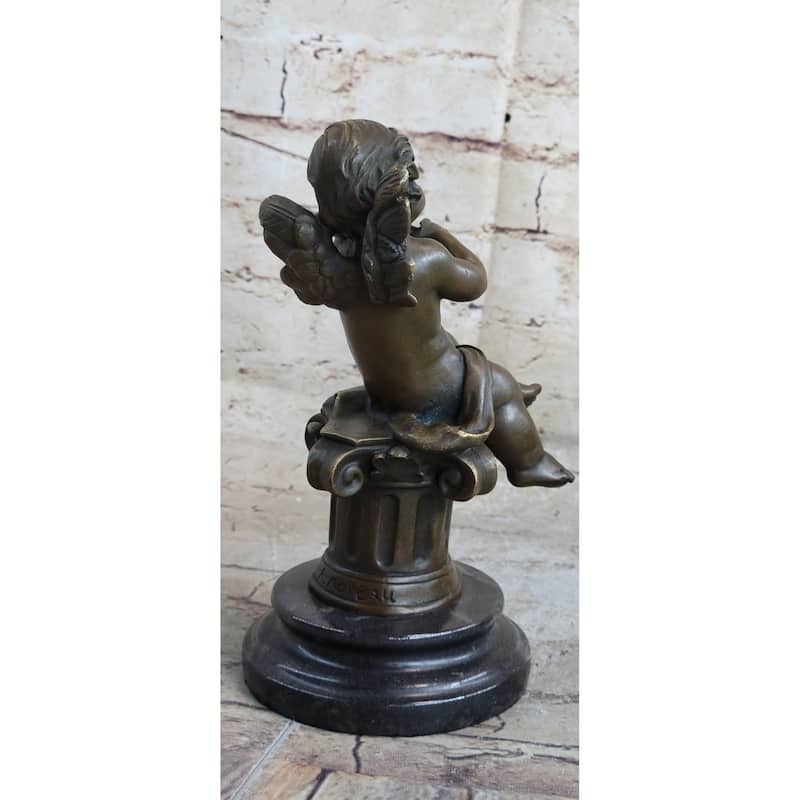 High Quality Little Boy Angel Playing Violin Bronze Sculpture Hot Cast Figurine