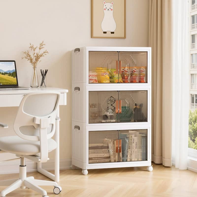 VECELO Storage Bins with Lid Stackable Storage Bins with Wheels & Folding Plastic Storage Boxes 3/4/5 Set