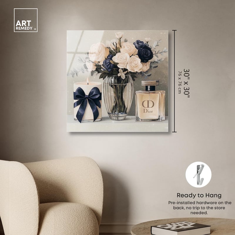 Ivory Perfume Flowers in Vase Acrylic by Art Remedy, Ready to Hang