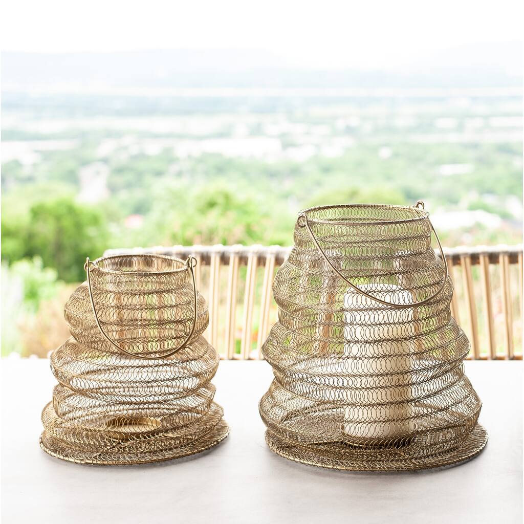 Gold Iron Mesh Hanging Lantern by East at Main