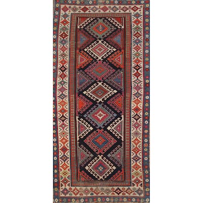 Hand Knotted Oriental 100% Wool Carpet Traditional Geometric Multi-Colored Kazak Runner Rug - 7' 6'' X 3' 4''