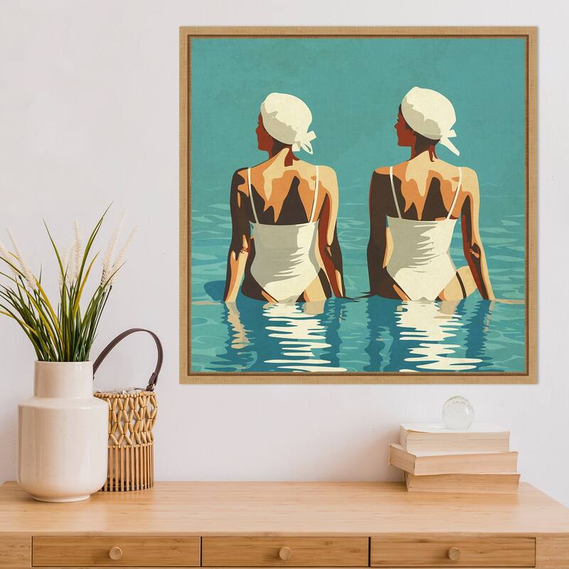 Two Friends At The Beach by Layla Oz Framed Canvas Wall Art Print - Sylvie Maple