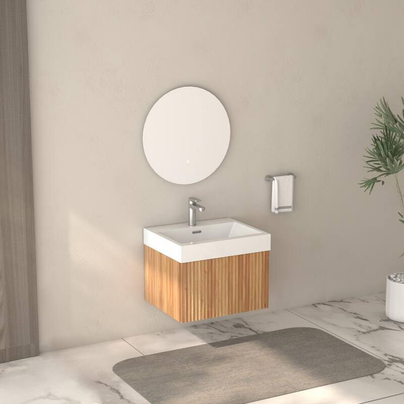 GDF Studio - Alexender Minimalist Design Wall-Mounted Floating Bathroom Vanity with Integrated Basin and Beveled-Edge Handles
