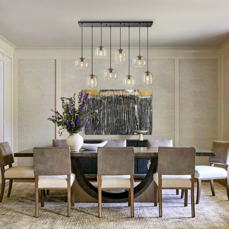 8-Light Linear Chandelier Modern Kitchen Island Light