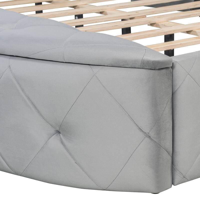 Queen Size Velvet Platform Bed with Wingback Headboard and Storage Drawer