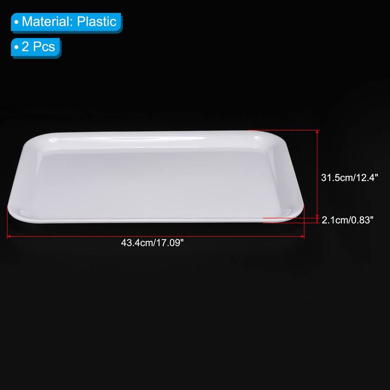 Fast Food Tray, 2 Pack Plastic Serving Tray Reusable Rectangle Tray - White - 17.1x12.4"