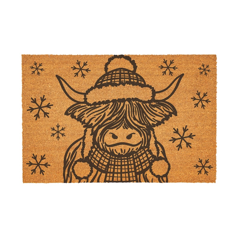 Holiday Highland Cow Coir Door Mat - 36" x 24"