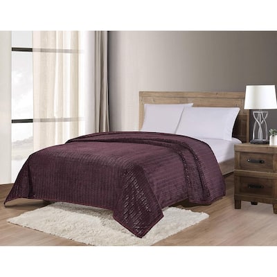 Décor&More HomeEssentials Extra Heavy and Plush Chevron Braided Queen Size Microplush Jacquard Blanket (86" x 86") - Plum