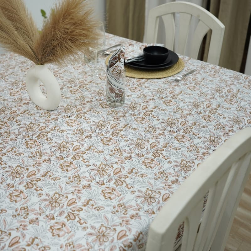 Fabdivine Handmade Block Print Cotton Table Cover Farmhouse Dining Kitchen Decor Gift