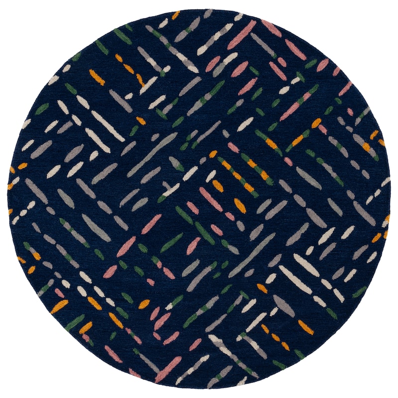 SAFAVIEH Handmade Metro Rhianwen Wool Rug - 6' Round - Navy/Pink