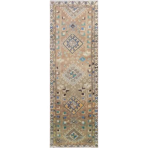 Shahbanu Rugs Natural Colors Worn Down and Vintage North West Persian Runner Hand Knotted Oriental Rug (2'9" x 8'7")